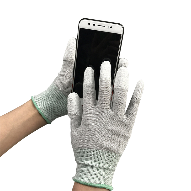 Koolstofvezel nylon ESD vinger pu gecoate handschoen